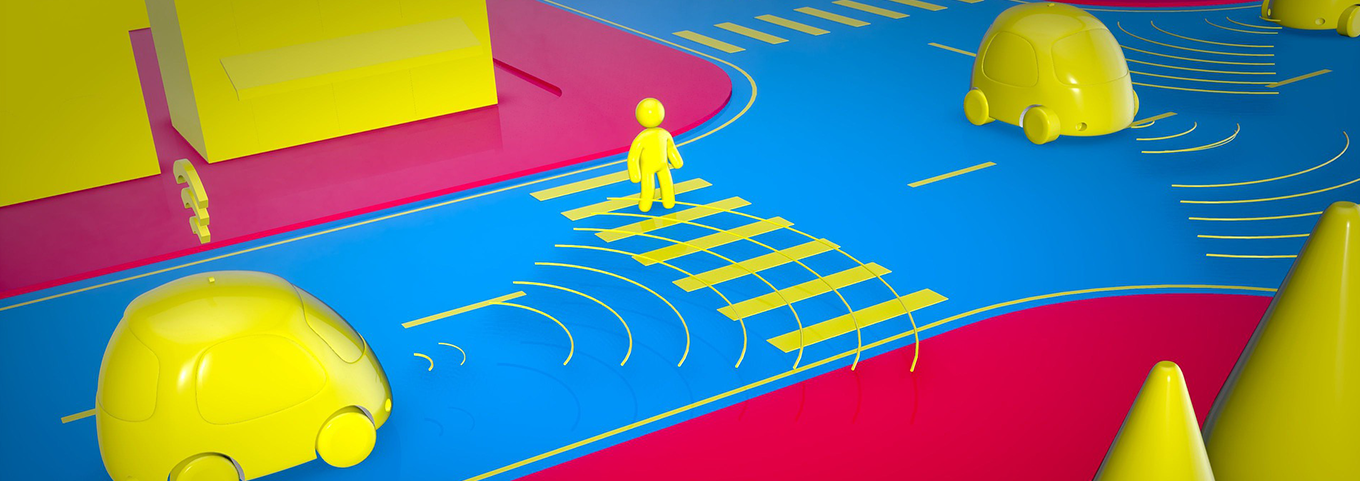 autonomous vehicle and person crossing the street